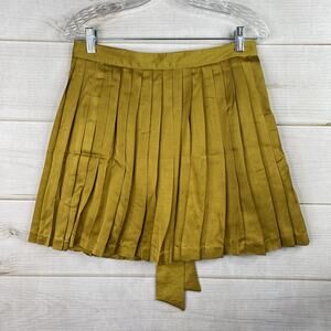 Gap Skirt Womens 2 Gold Pleated Swing Tie Back Knee Length Lined Flowy Preppy
